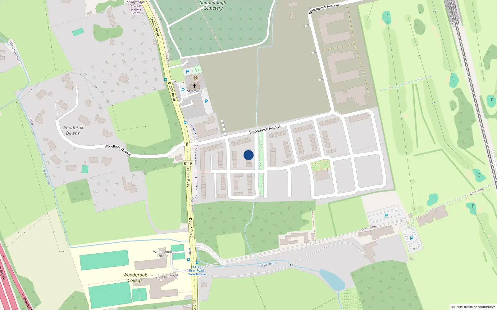 Overhead map showing the location of 2 Woodbrook Park, Bray