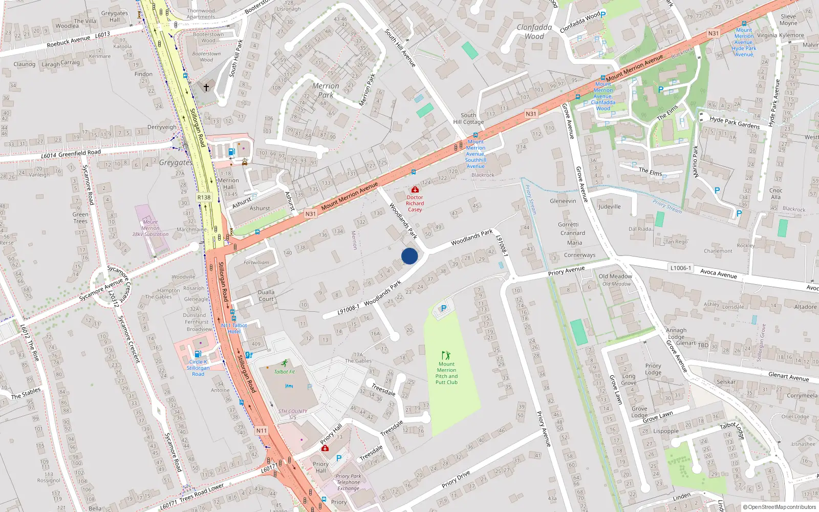 Overhead map showing the location of 2 Woodlands Park, Dublin