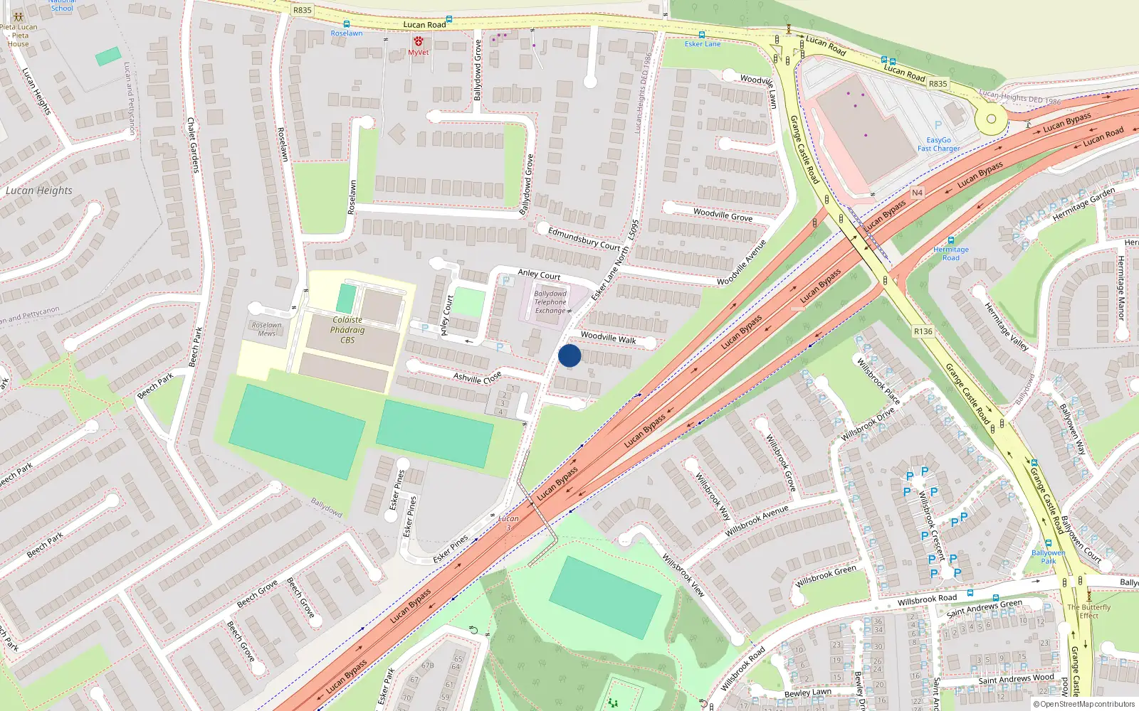 Overhead map showing the location of 2 Woodville Walk, Lucan