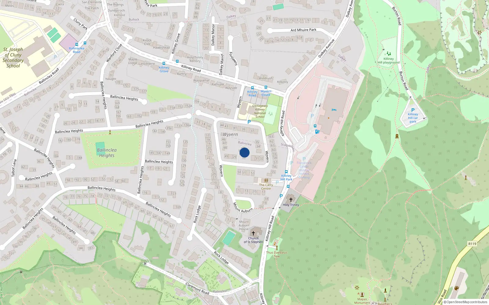 Overhead map showing the location of 2 Wyvern House, Killiney, Dublin