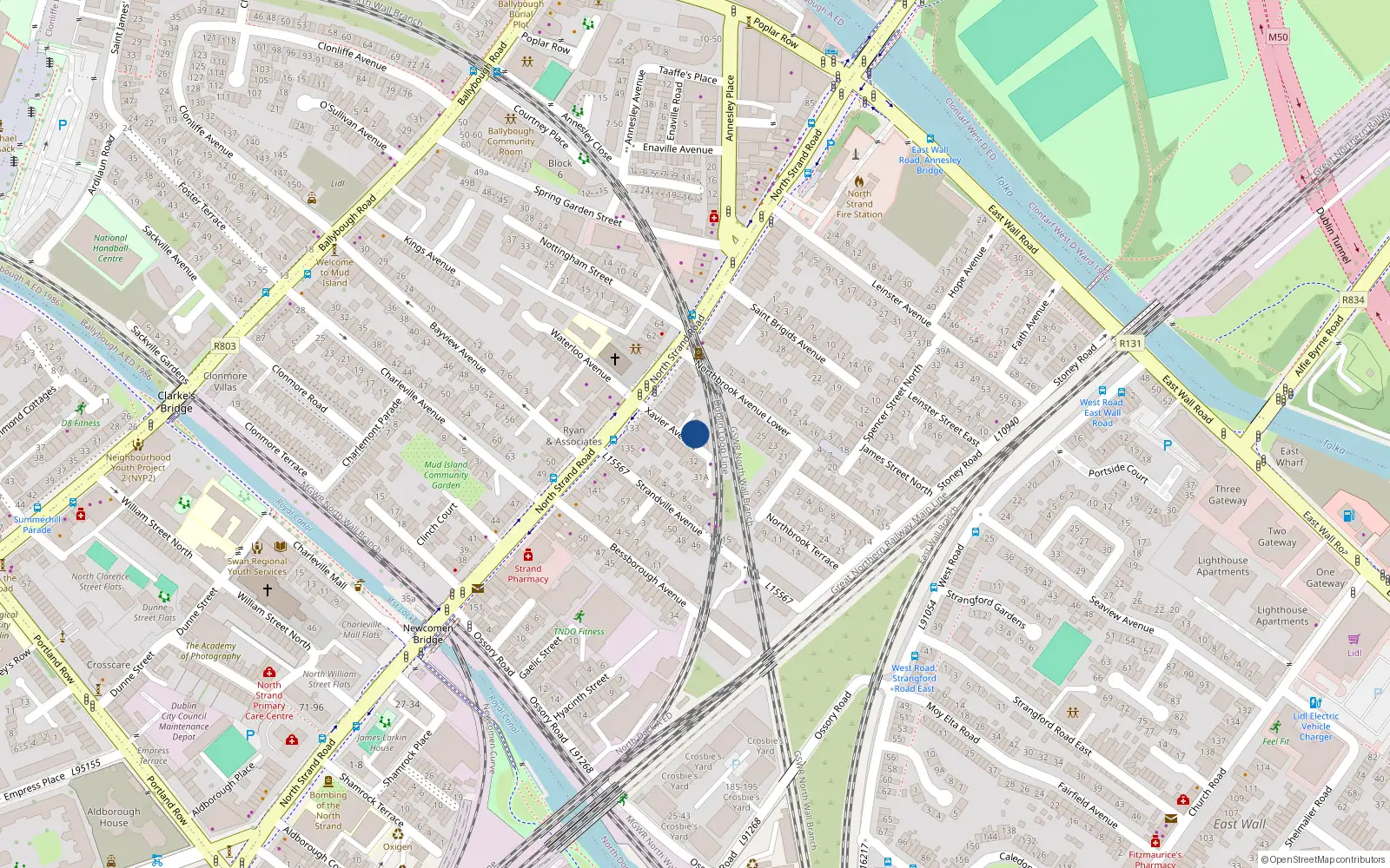 Overhead map showing the location of 2 Xavier Avenue, Dublin 3