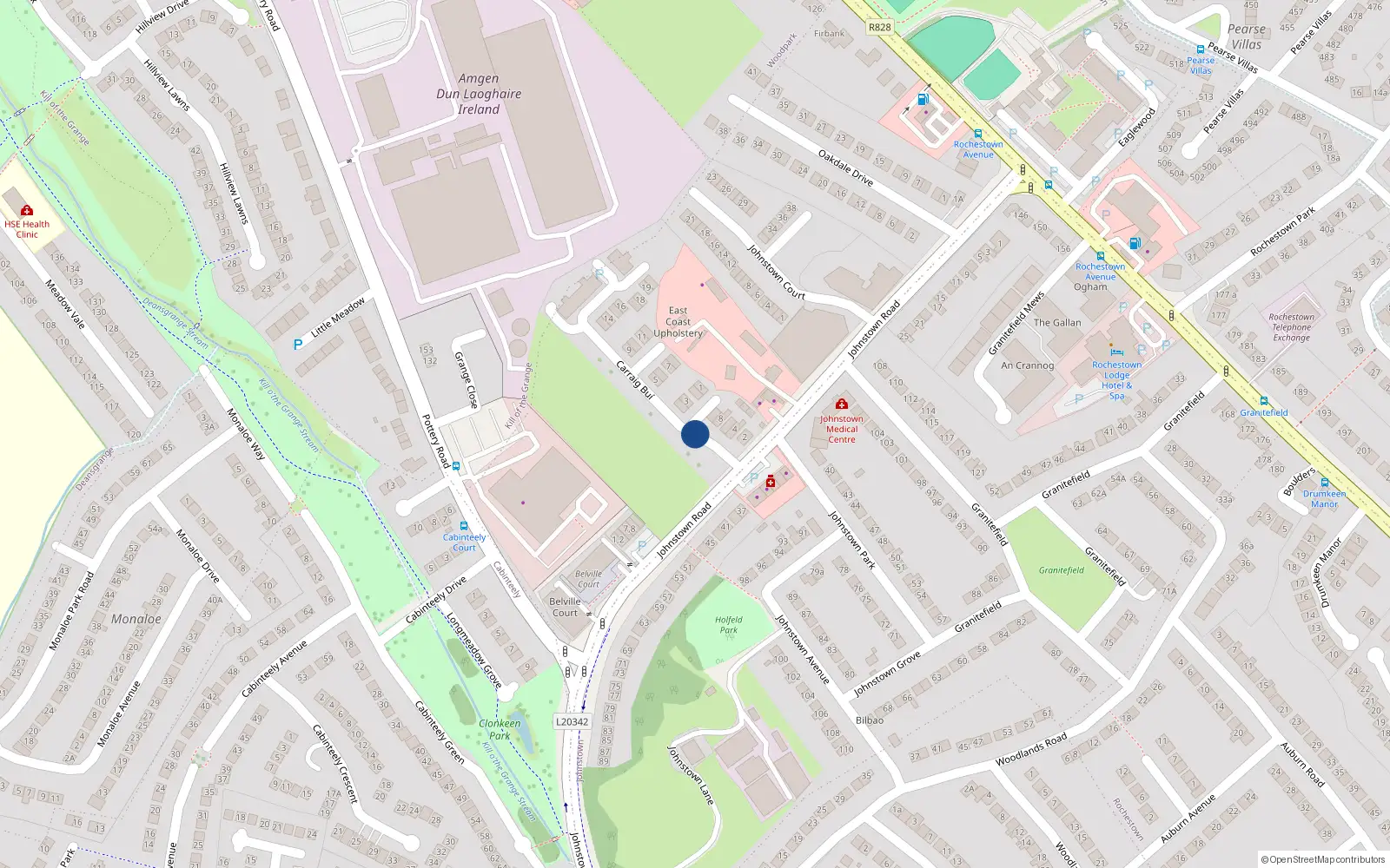 Overhead map showing the location of 2 Yellow Nook Avenue, Dun Laoghaire