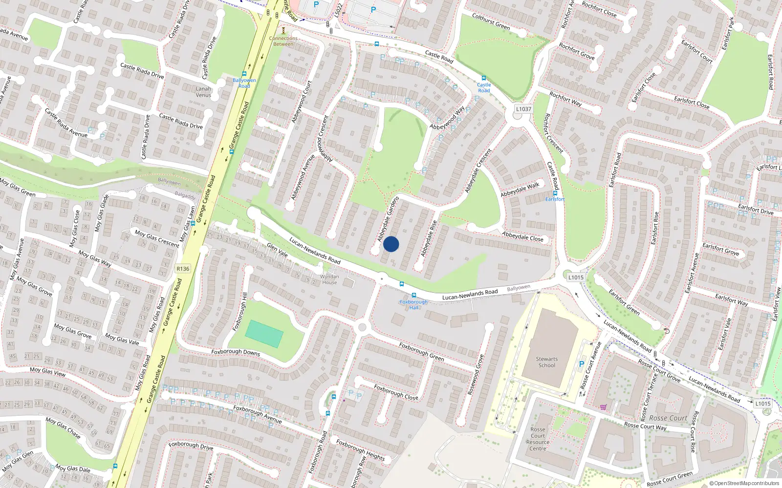 Overhead map showing the location of 20 Abbeydale Gardens, Lucan