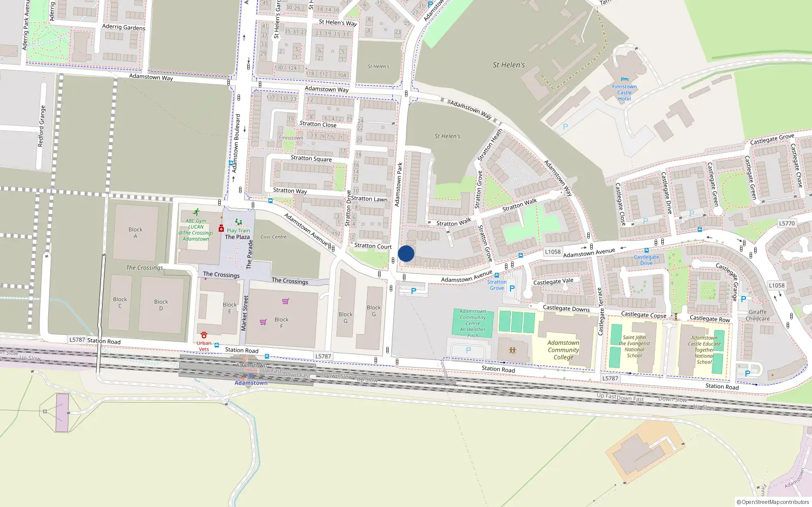 Overhead map showing the location of 20 Adamstown Park, Lucan