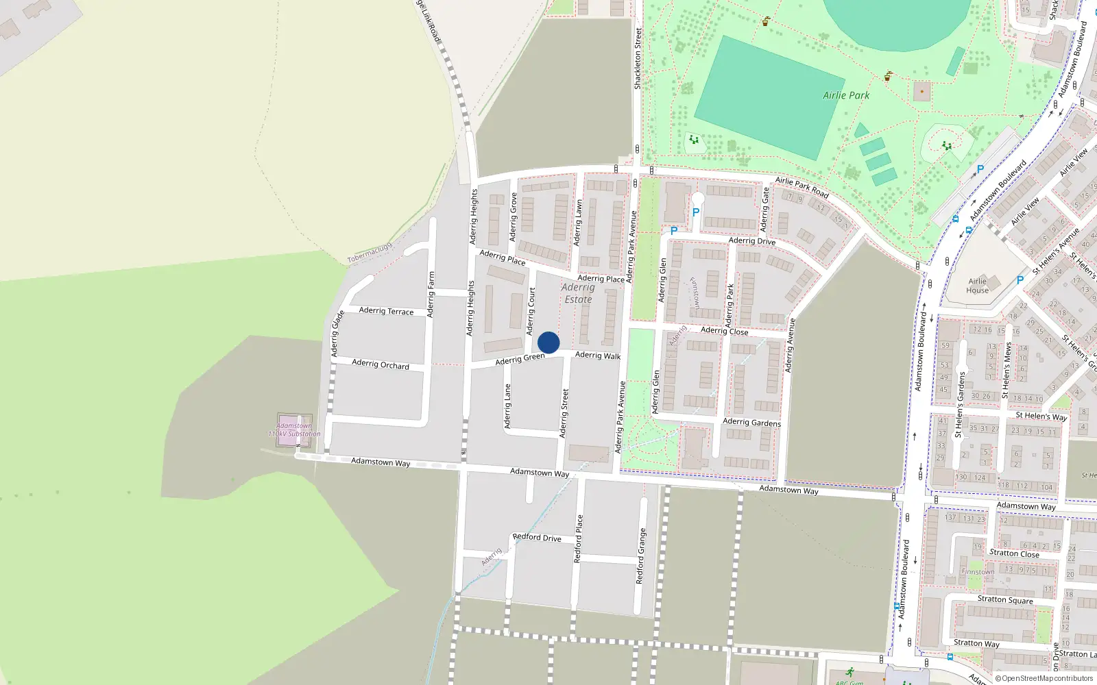 Overhead map showing the location of 20 Aderrig Green, Lucan