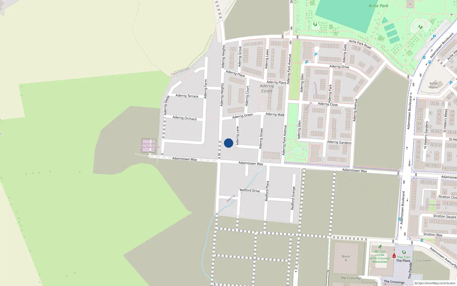 Overhead map showing the location of 20 Aderrig Place, Lucan