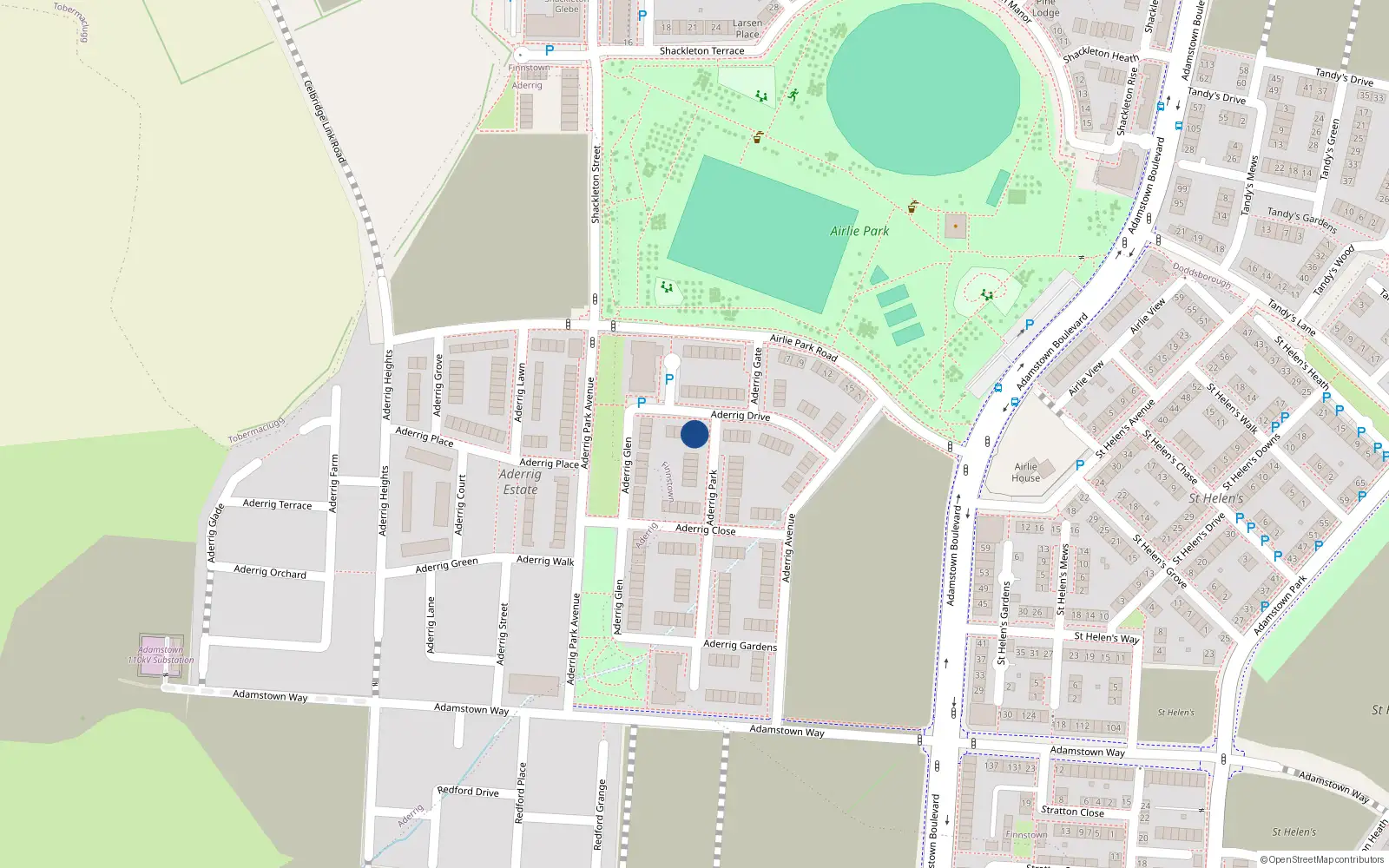 Overhead map showing the location of 20 Aderrig Drive, Lucan