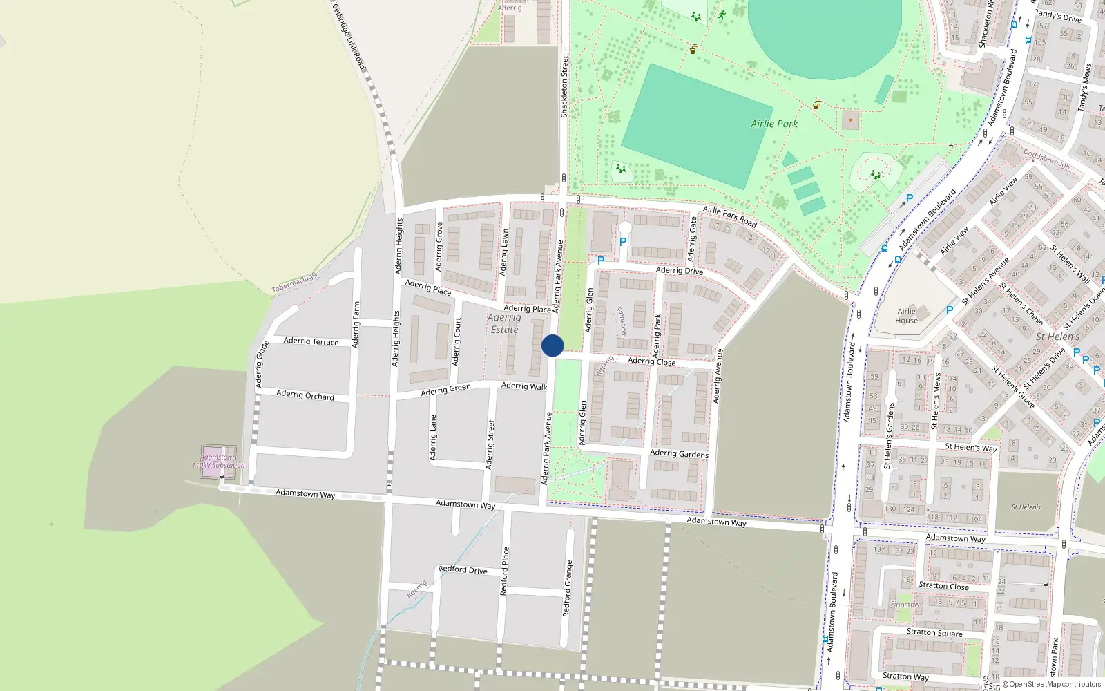 Overhead map showing the location of 20 Aderrig Park Avenue, Aderrig