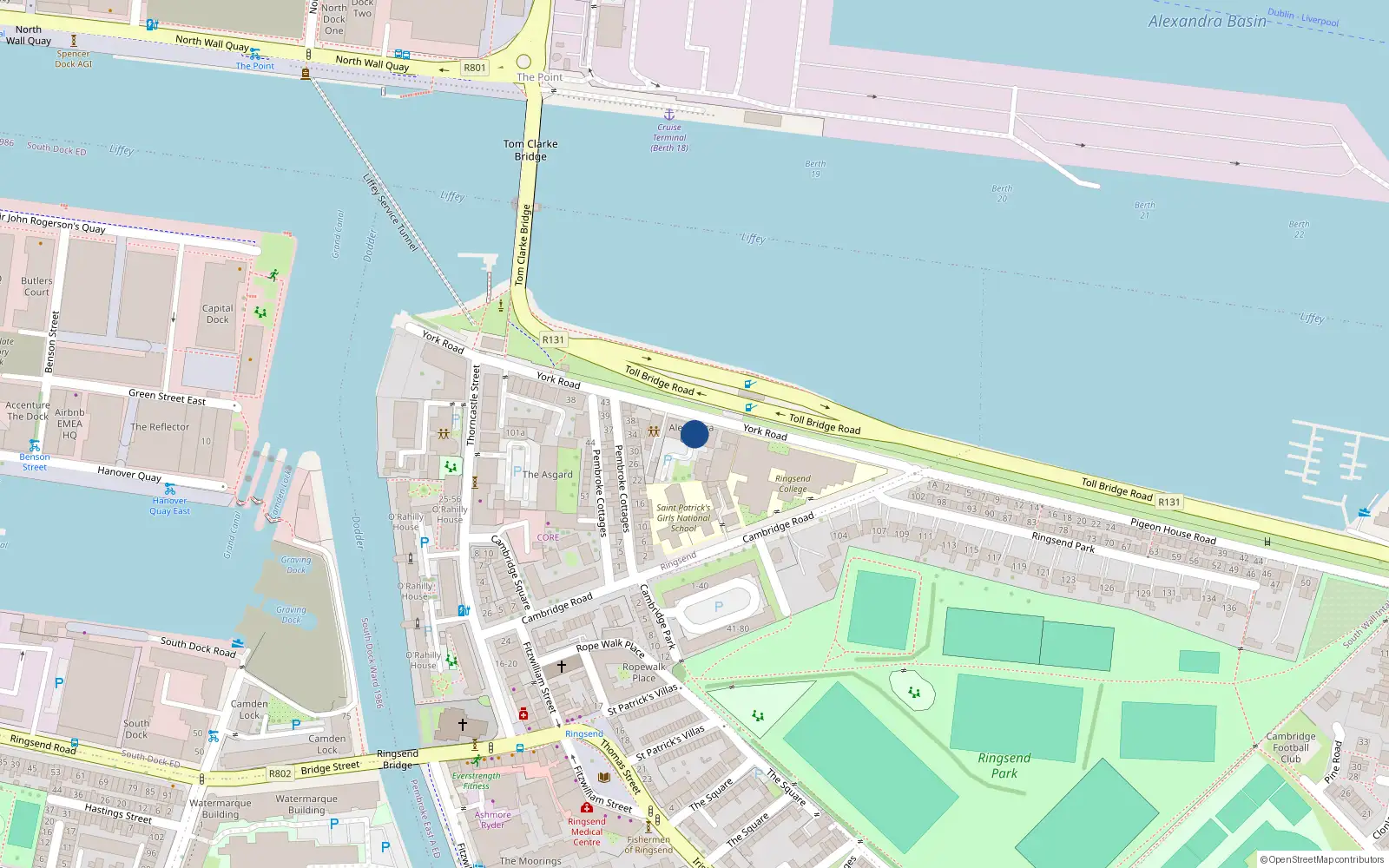 Overhead map showing the location of 20 Alexandra Quay, Ringsend