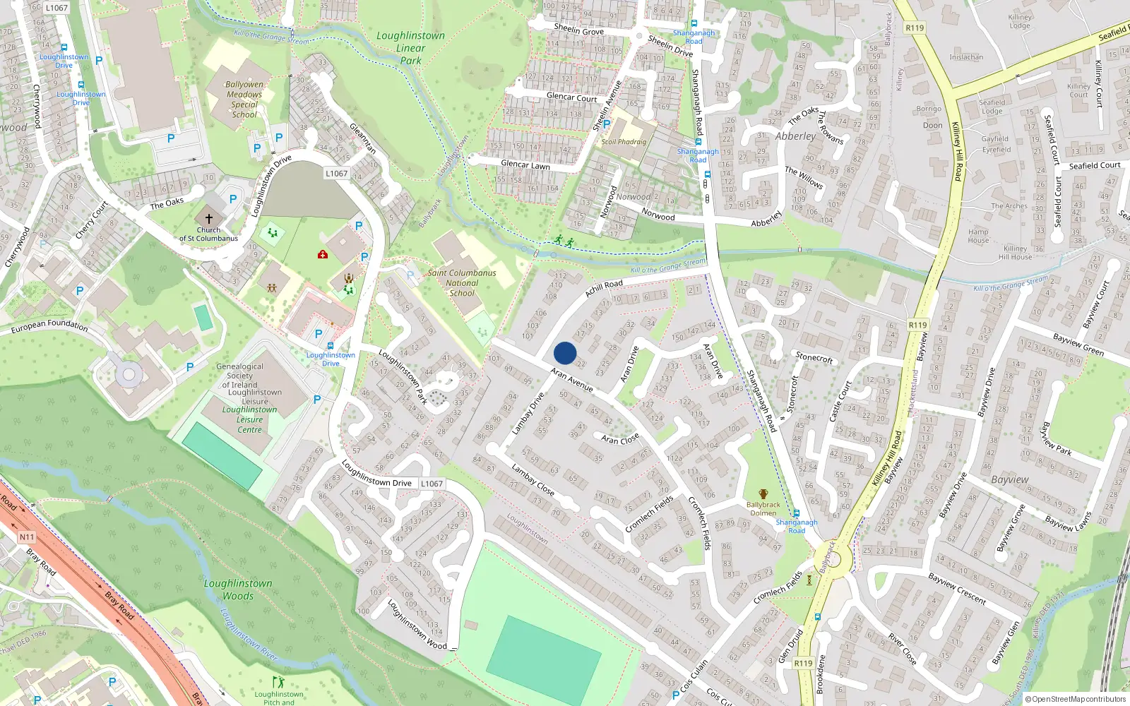 Overhead map showing the location of 20 Aran Avenue, Co Dublin