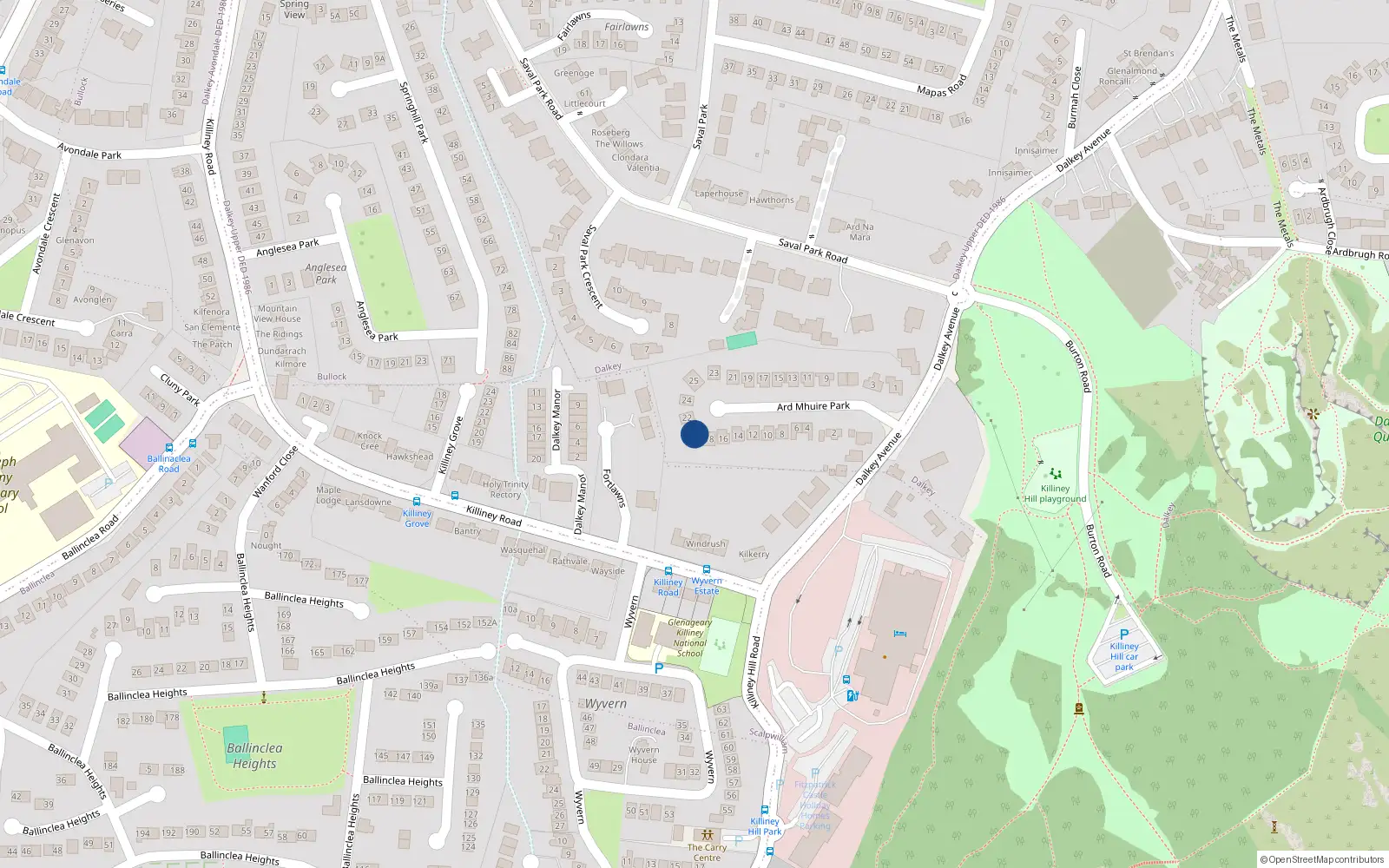 Overhead map showing the location of 20 Árd Mhuire Park, County Dublin
