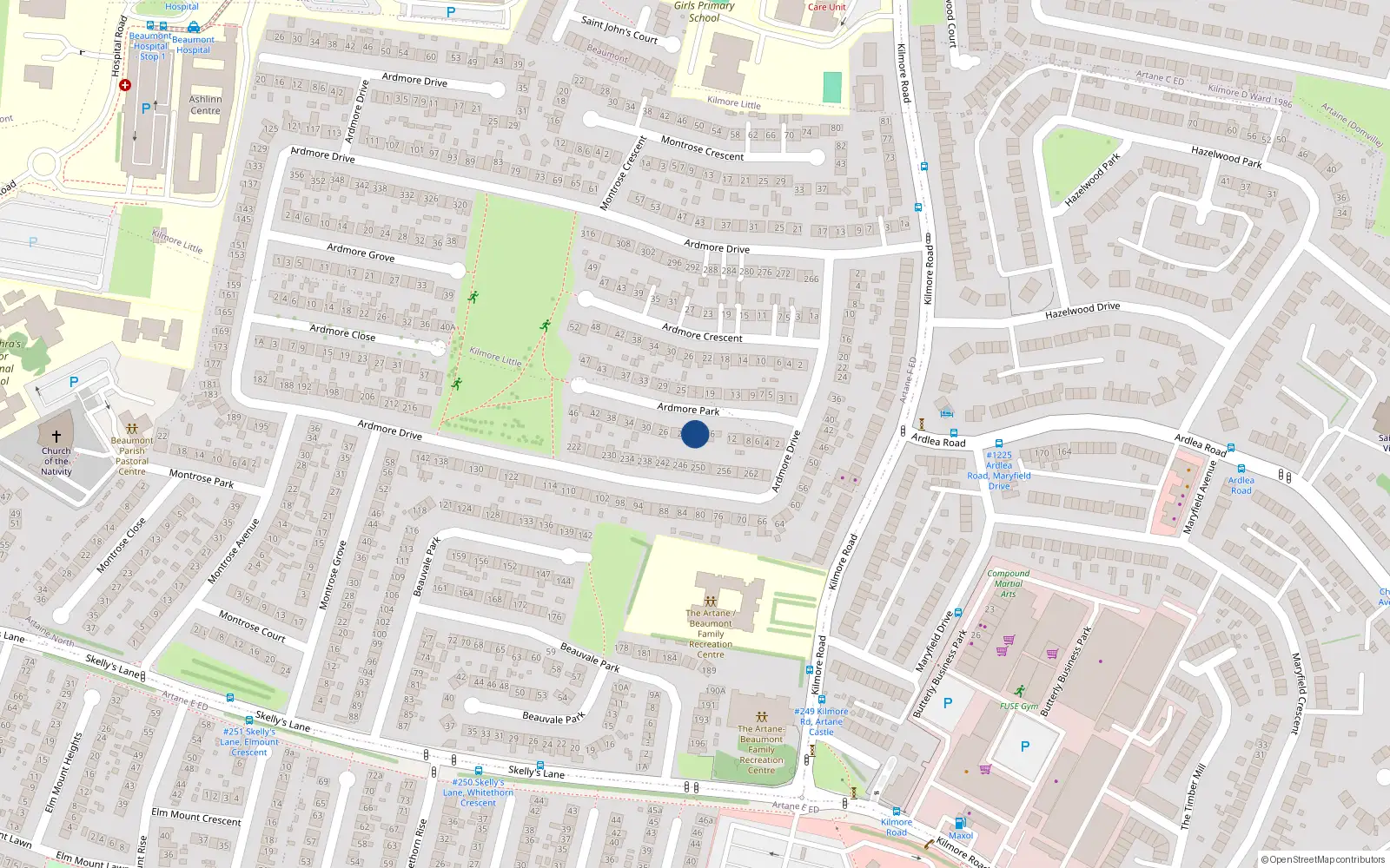 Overhead map showing the location of 20 Ardmore Park, Dublin 5