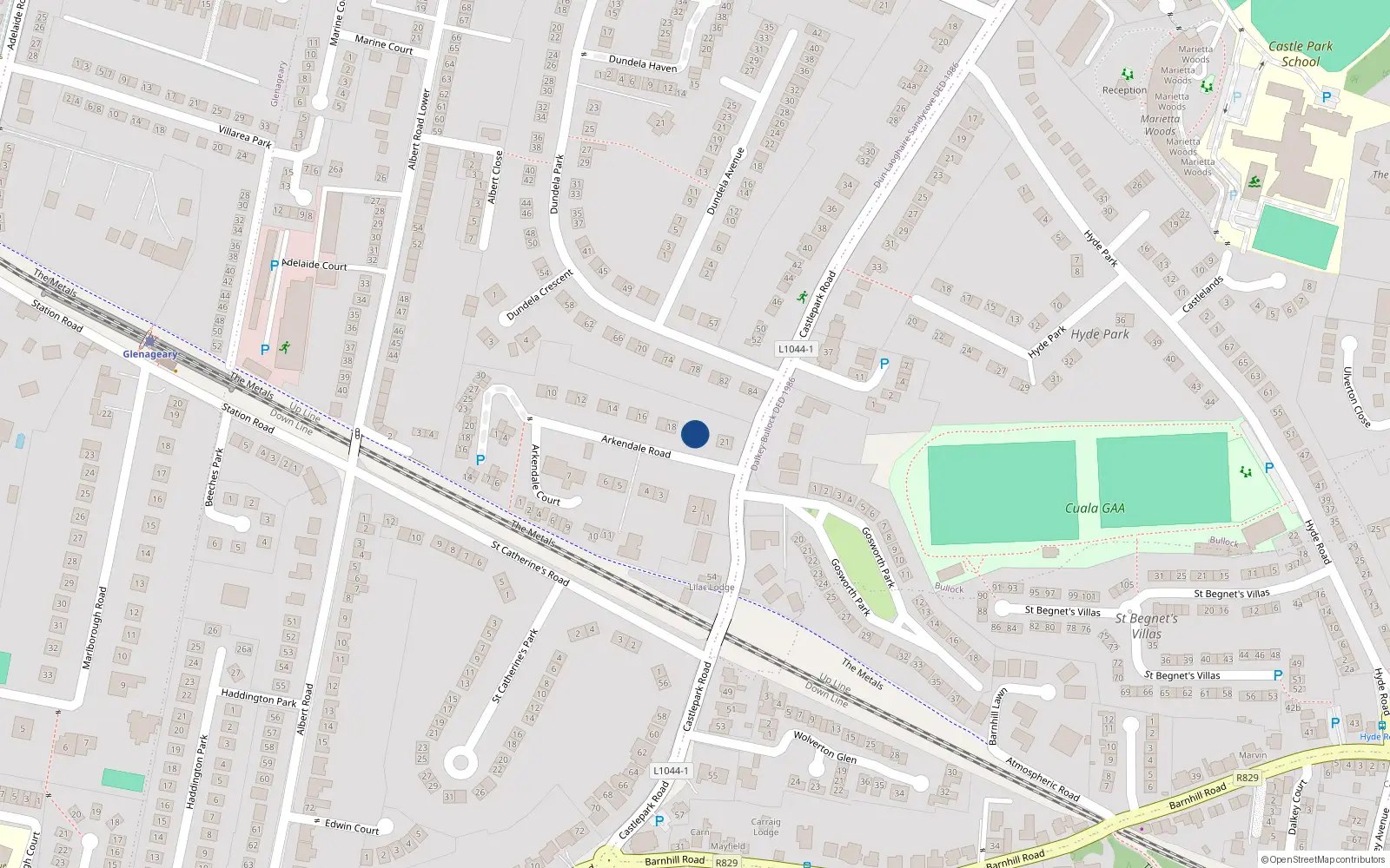 Overhead map showing the location of 20 Arkendale Road, Co Dublin