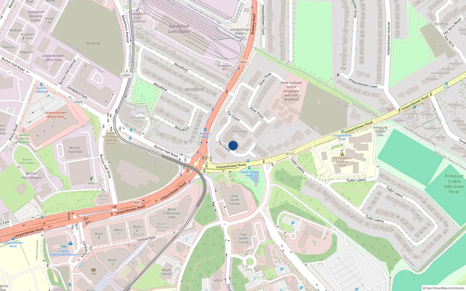 Overhead map showing the location of 20 Arkle Square, The Chase, Blackrock