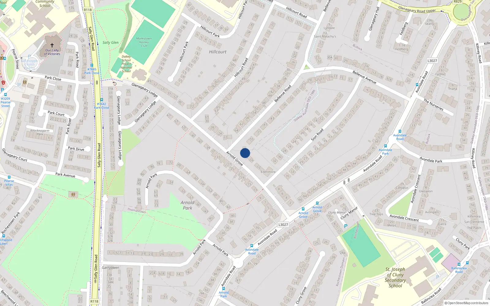 Overhead map showing the location of 20 Arnold Grove, Dublin