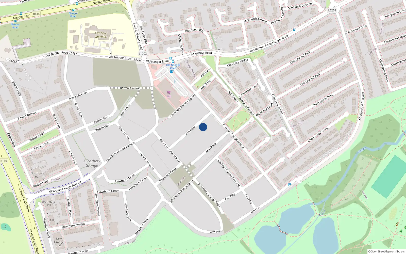 Overhead map showing the location of 20 Ash Road, Deansrath