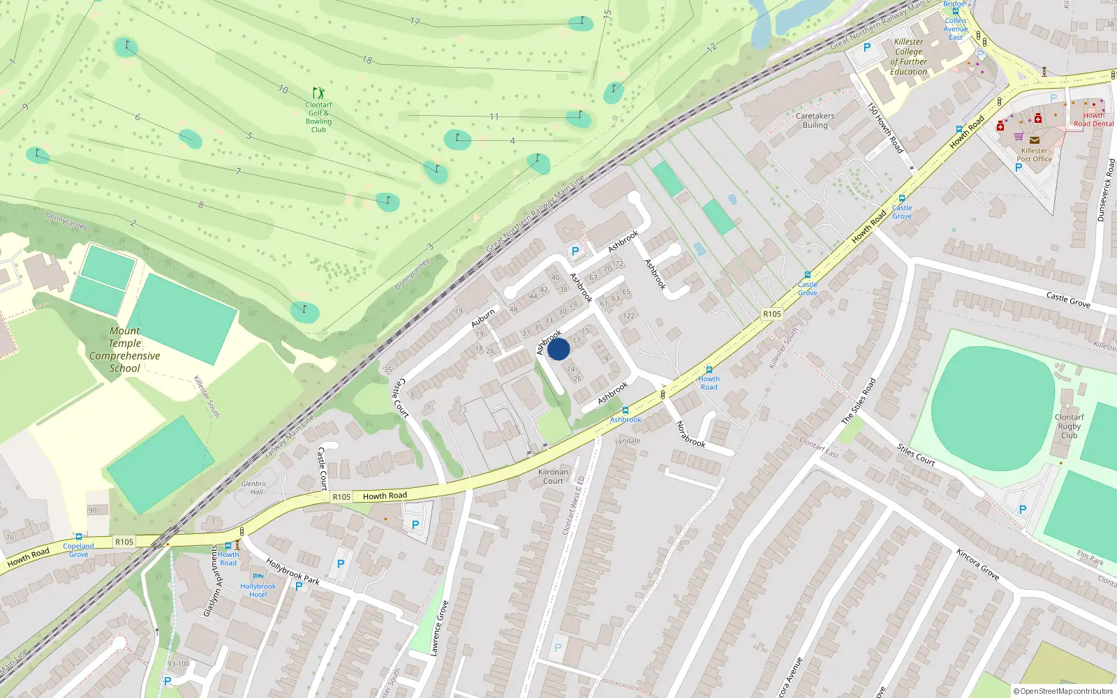Overhead map showing the location of 20 Ashbrook, Howth Road, Clontarf Dublin 3