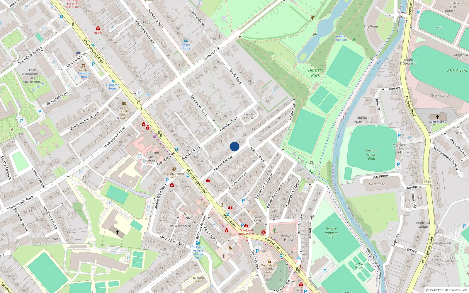 Overhead map showing the location of 20 Auburn Avenue, Dublin 4
