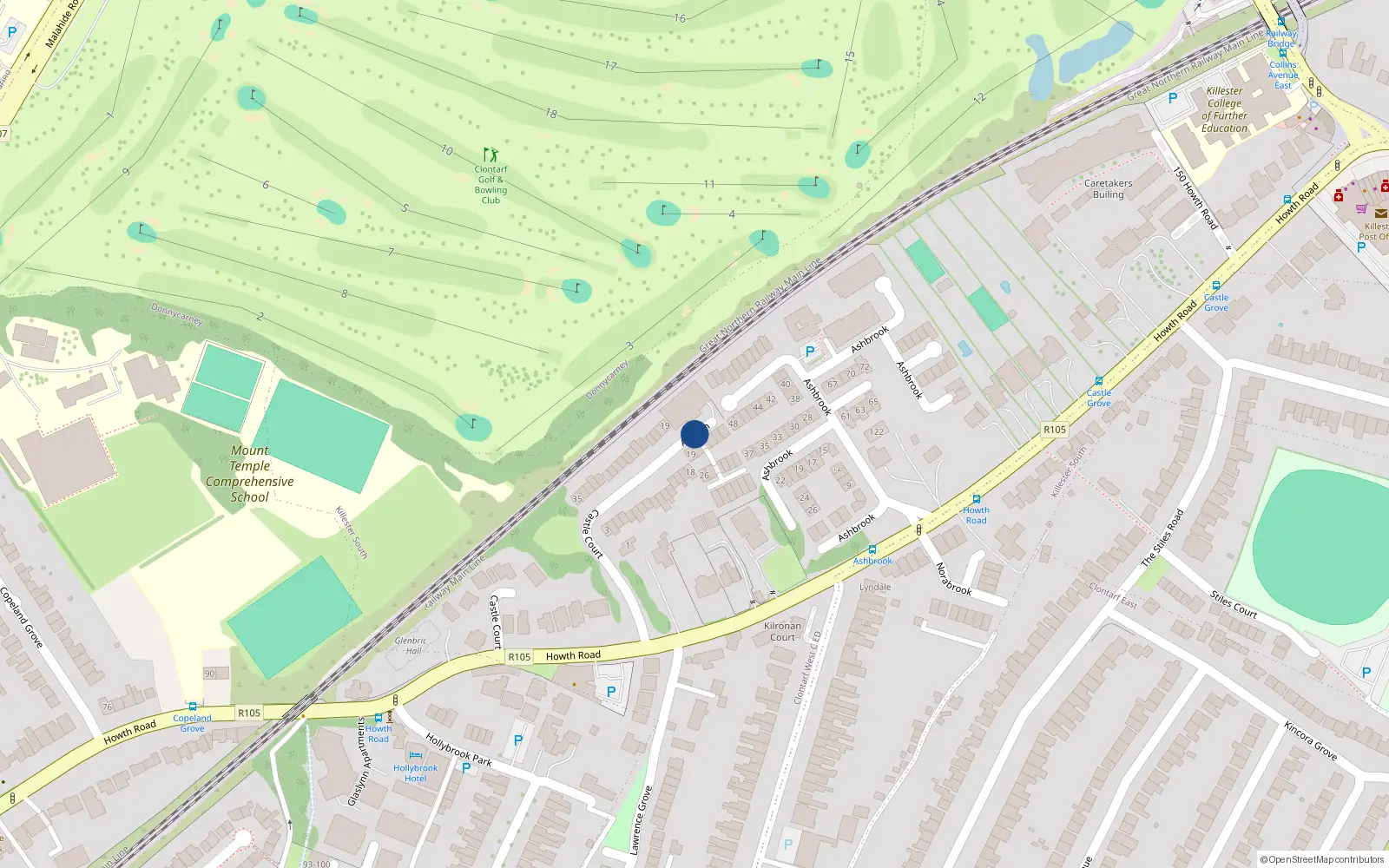 Overhead map showing the location of 20 Auburn, Dublin