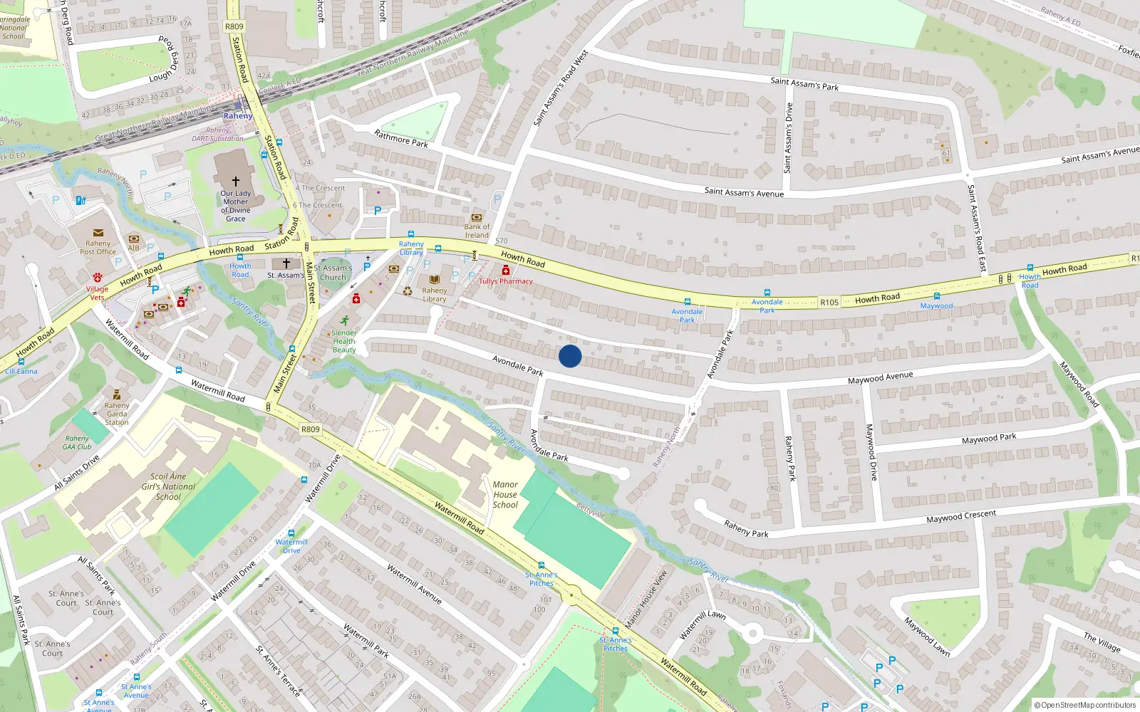 Overhead map showing the location of 20 Avondale Park, Dublin 5