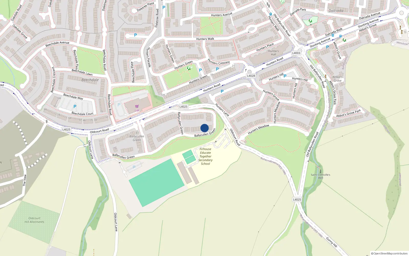 Overhead map showing the location of 20 Ballycullen Green, Oldcourt