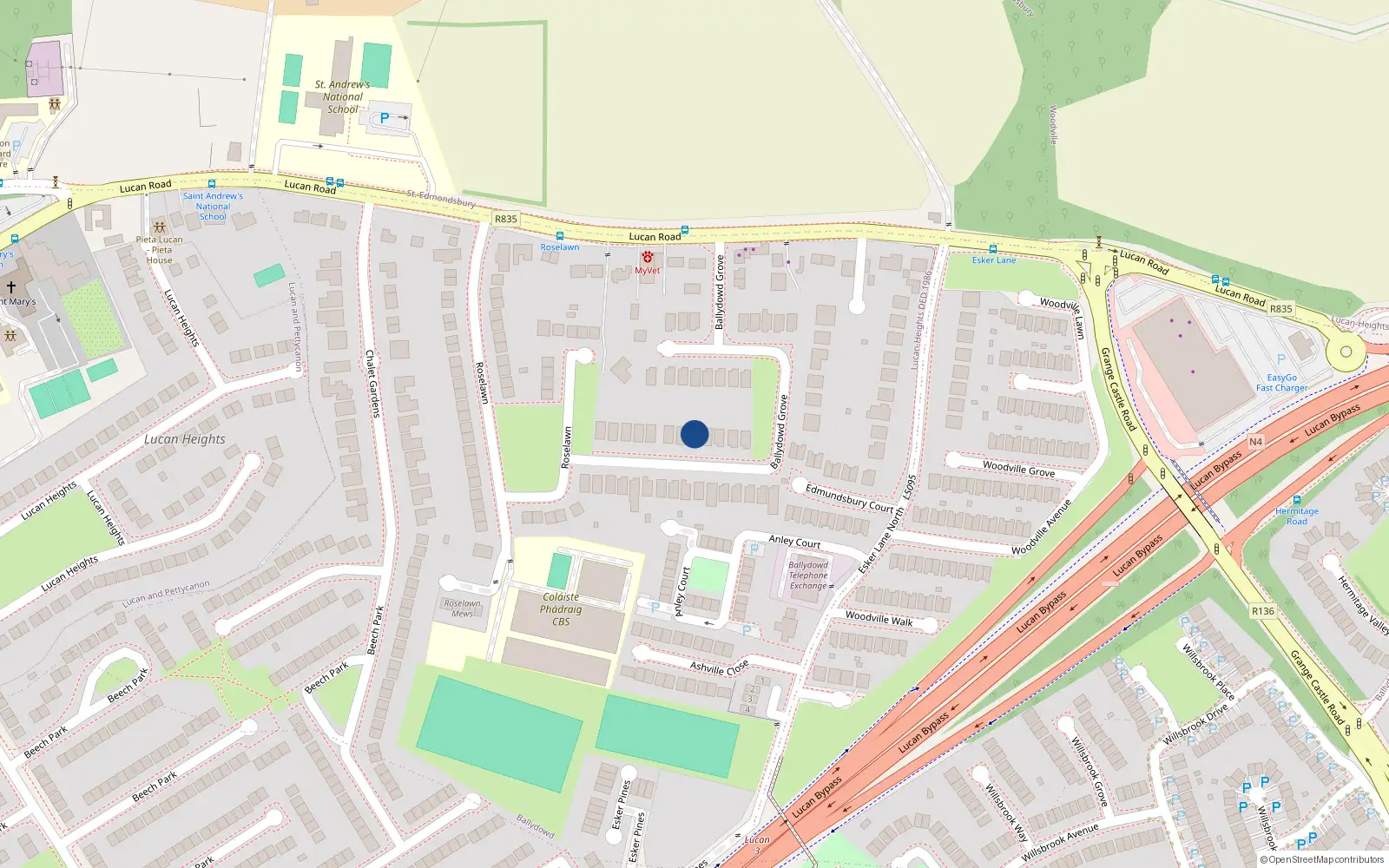Overhead map showing the location of 20 Ballydowd Grove, Lucan