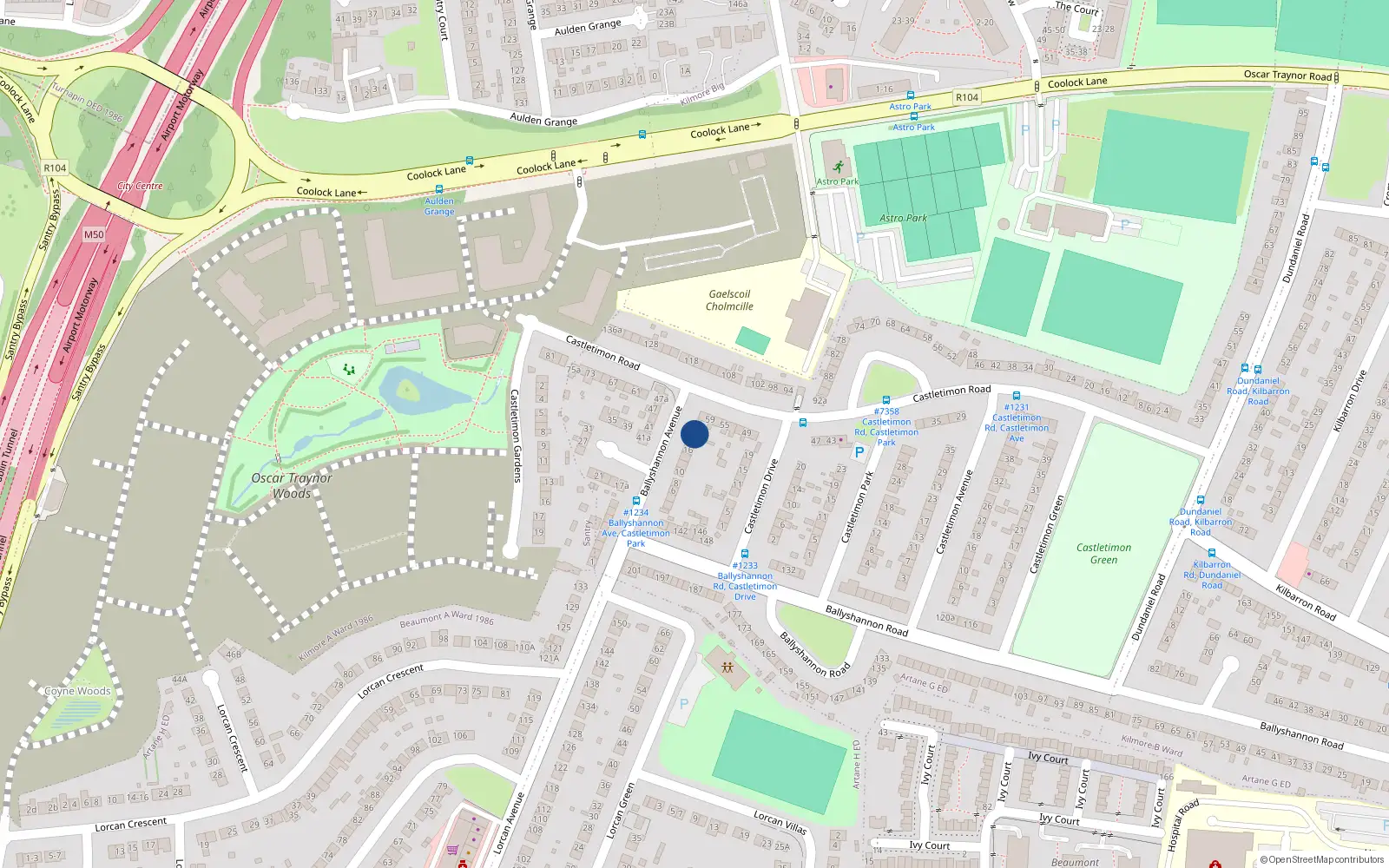 Overhead map showing the location of 20 Ballyshannon Avenue, Kilmore West, Dublin 5