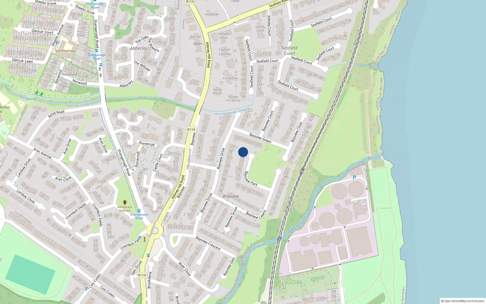 Overhead map showing the location of 20 Bayview Park, Killiney, Dublin