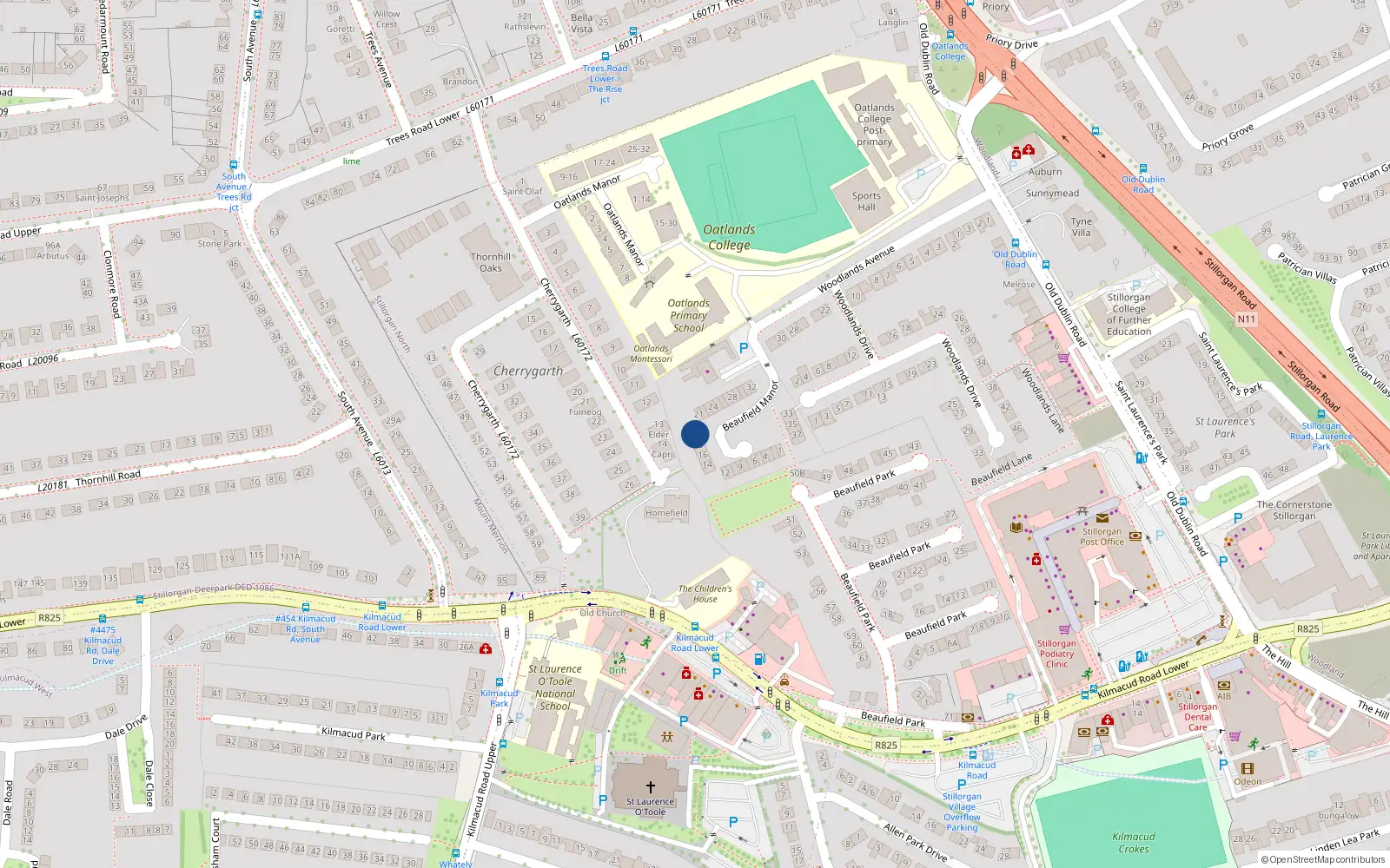 Overhead map showing the location of 20 Beaufield Manor, Woodlands Avenue, Stillorgan