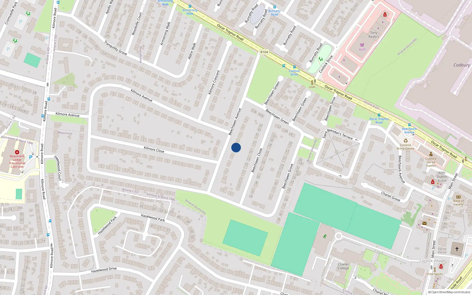 Overhead map showing the location of 20 Beechlawn Avenue, Dublin 5