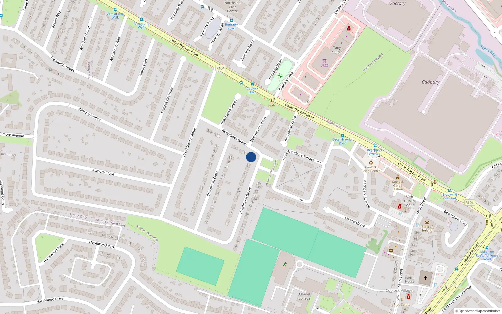 Overhead map showing the location of 20 Beechlawn Green, Coolock, Dublin 5
