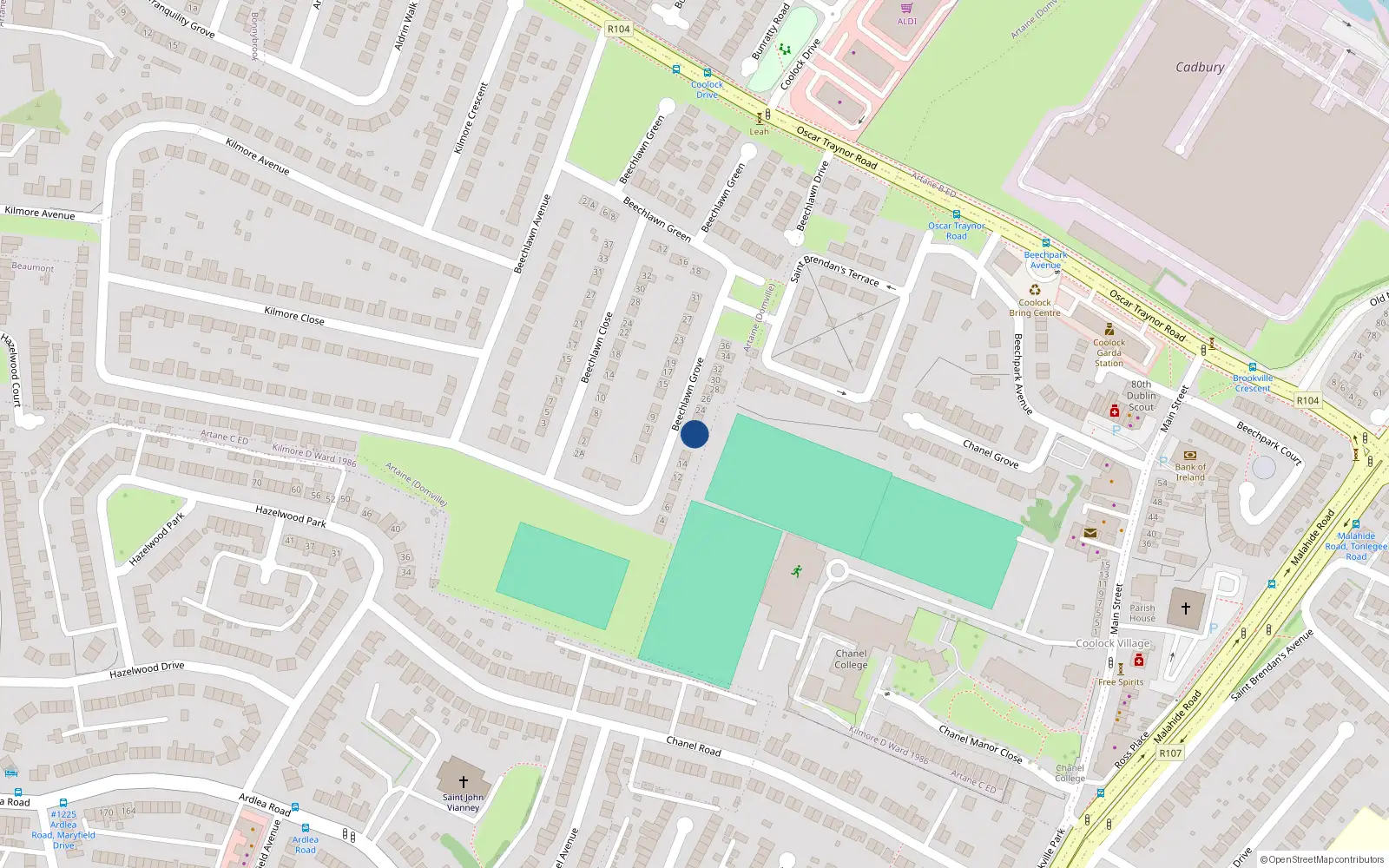 Overhead map showing the location of 20 Beechlawn Grove, Coolock, Dublin 5