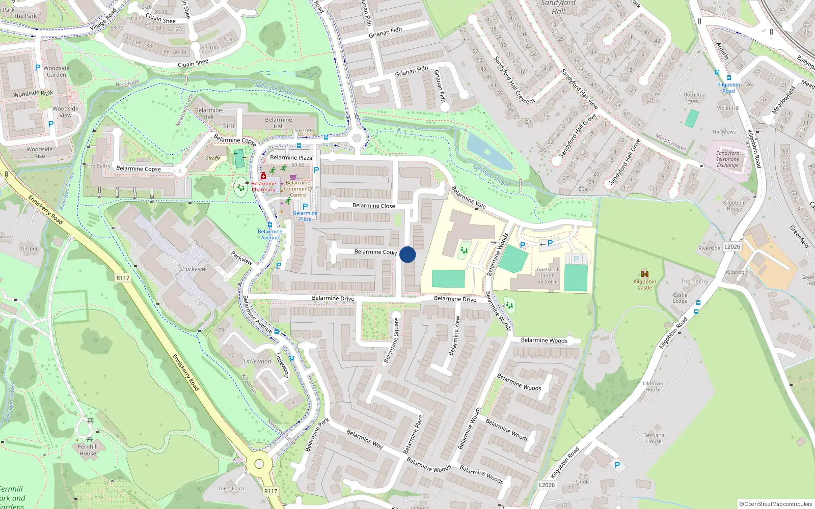 Overhead map showing the location of 20 Belarmine Court, Dublin