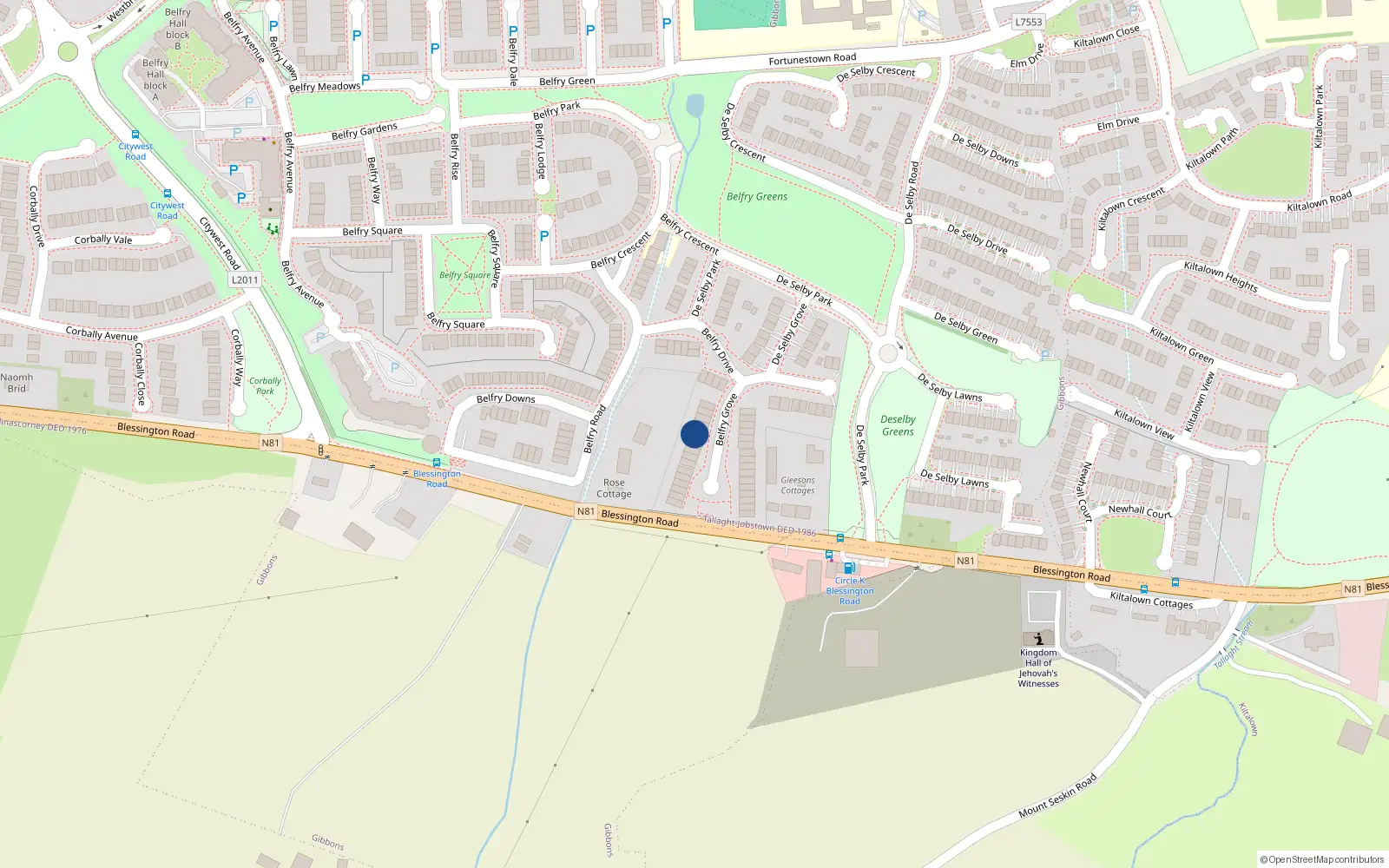 Overhead map showing the location of 20 Belfry Grove, Dublin