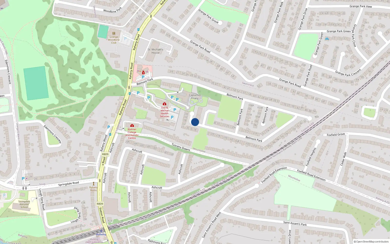 Overhead map showing the location of 20 Belmont Square, Raheny, Dublin 5