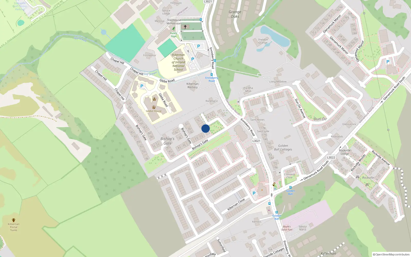Overhead map showing the location of 20 Bishops Gate, Kilternan