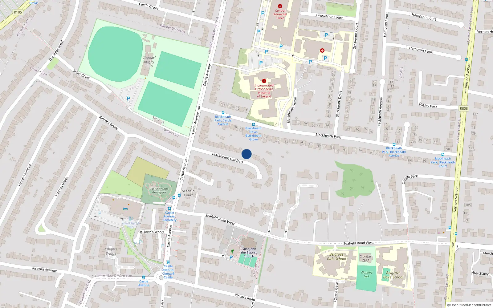 Overhead map showing the location of 20 Blackheath Gardens, Dublin 3