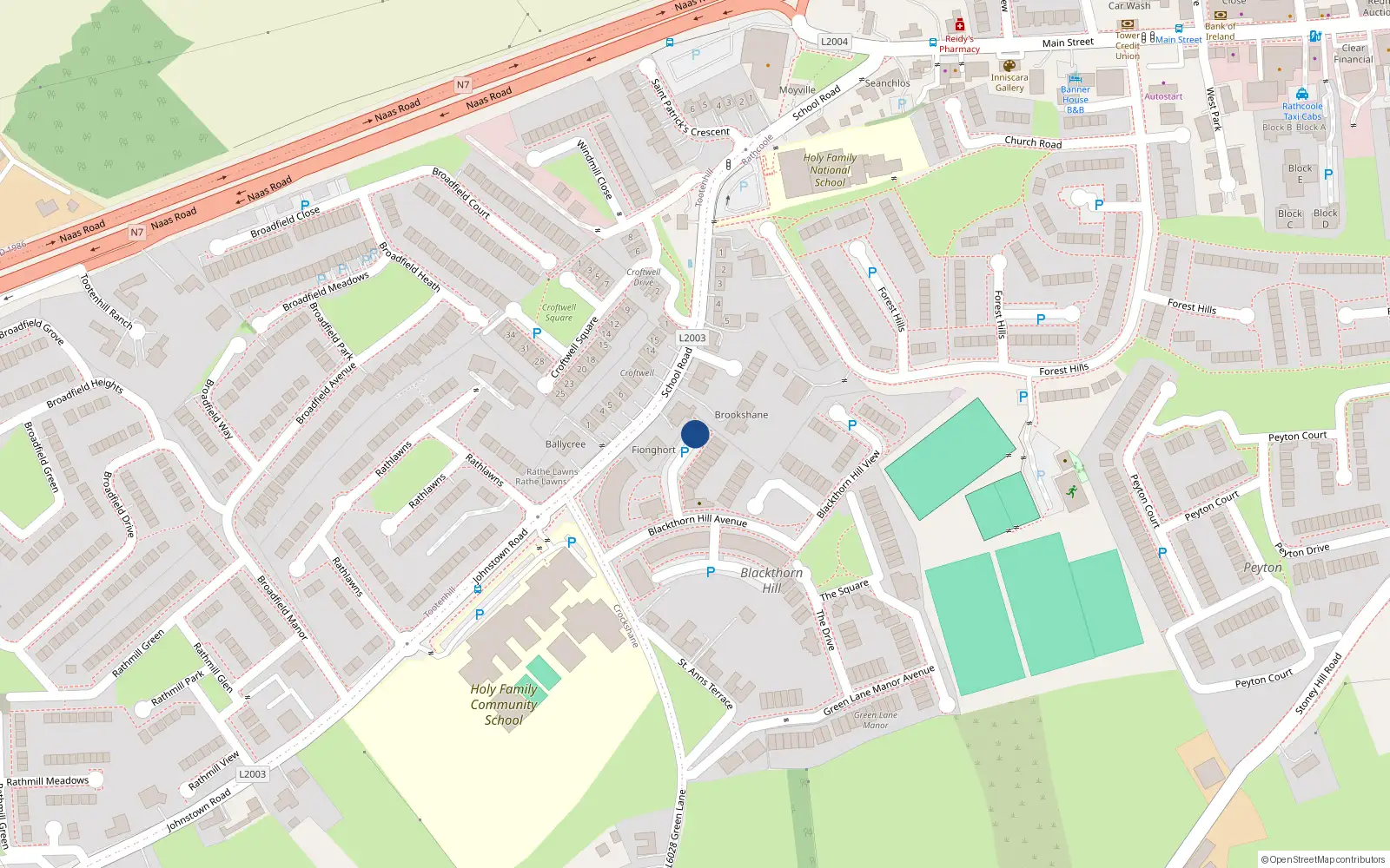 Overhead map showing the location of 20 Blackthorn Hill Close, Rathcoole
