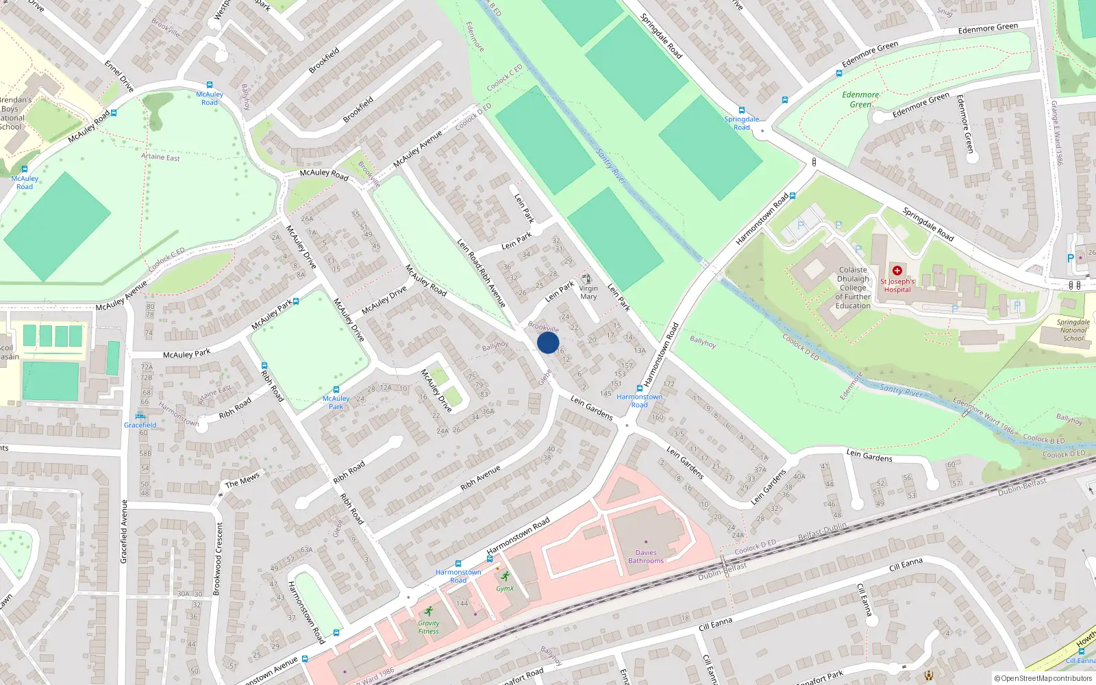 Overhead map showing the location of 20 Lein Road, Dublin 5