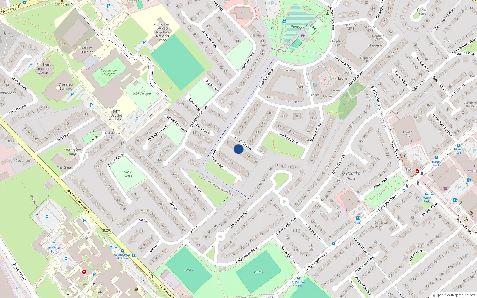 Overhead map showing the location of 20 Brickfield Drive, Dun Laoire
