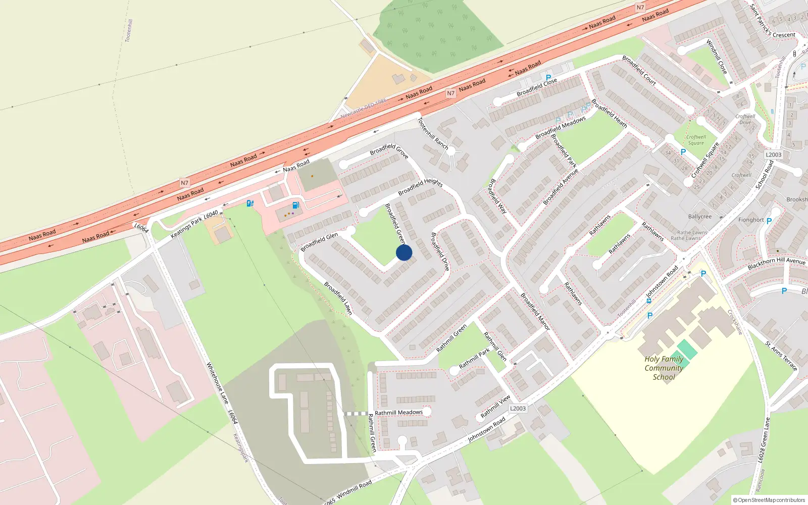 Overhead map showing the location of 20 Broadfield Green, Tootenhill