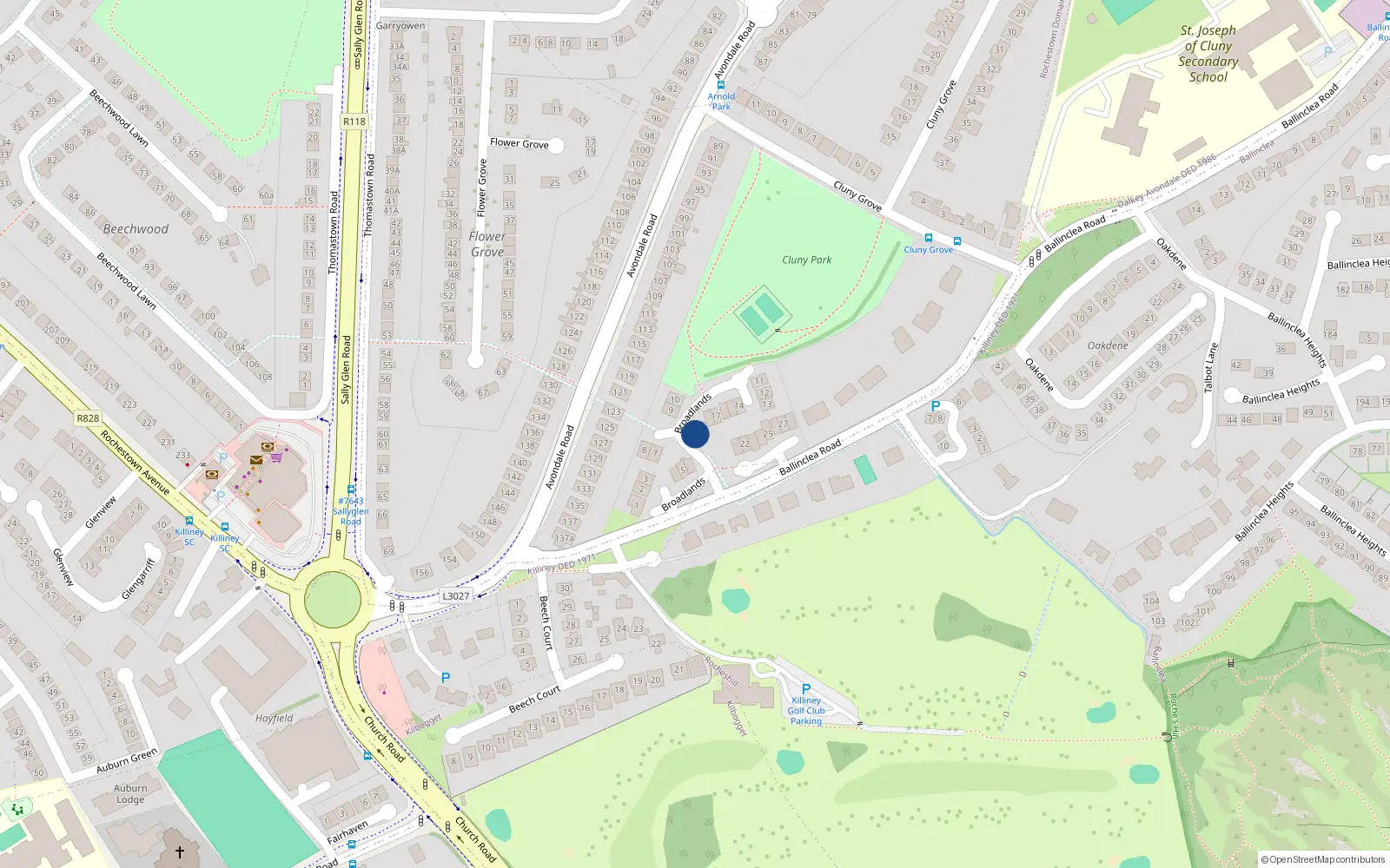 Overhead map showing the location of 20 Broadlands, Ballinclea Road, Killiney