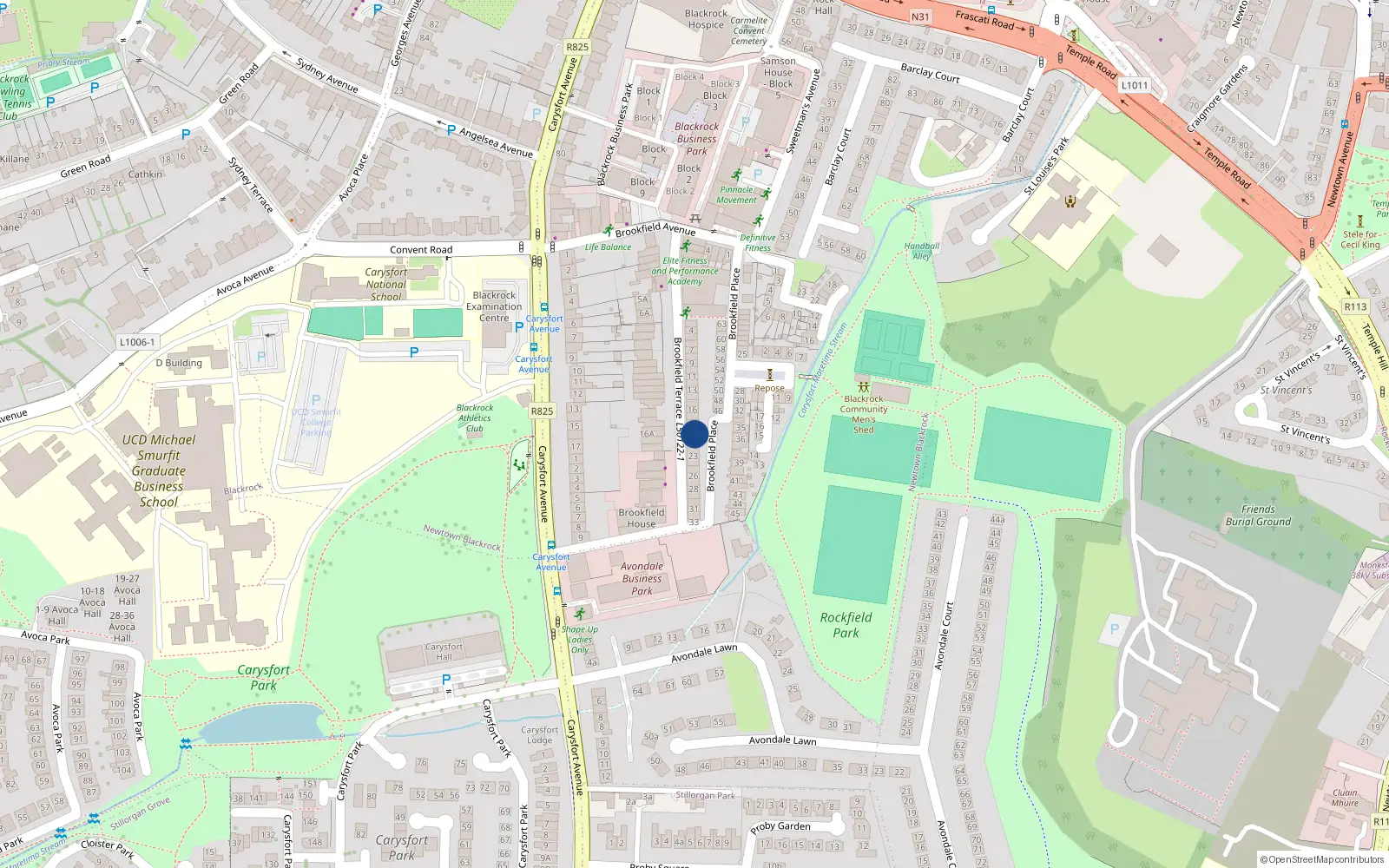Overhead map showing the location of 20 Brookfield Terrace, Blackrock