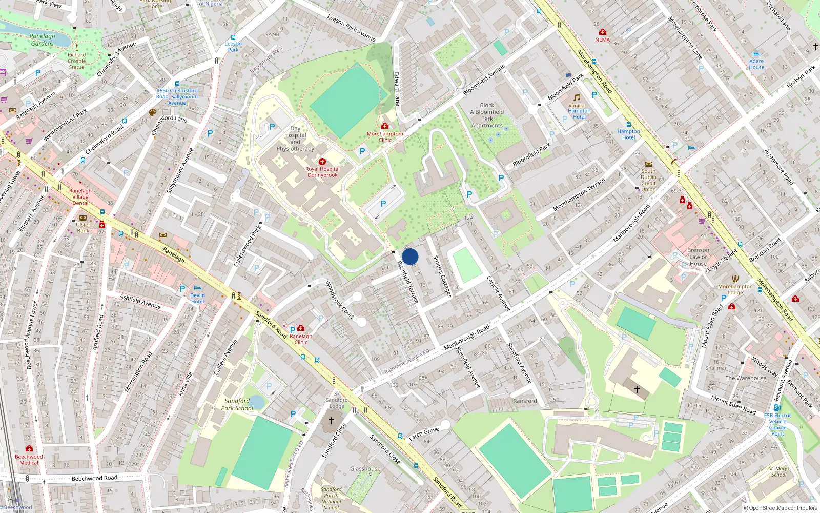 Overhead map showing the location of 20 Bushfield Terrace, Donnybrook