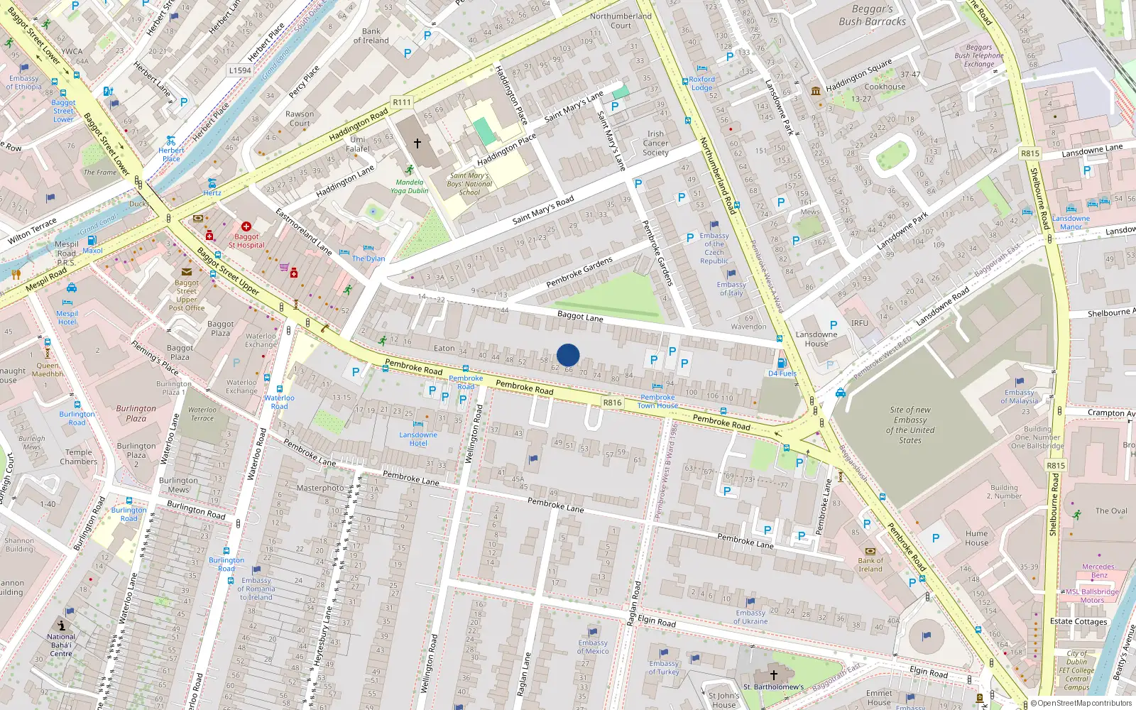 Overhead map showing the location of 20 Cannon Mews West, Beggars Bush, Haddington Road Dublin 4