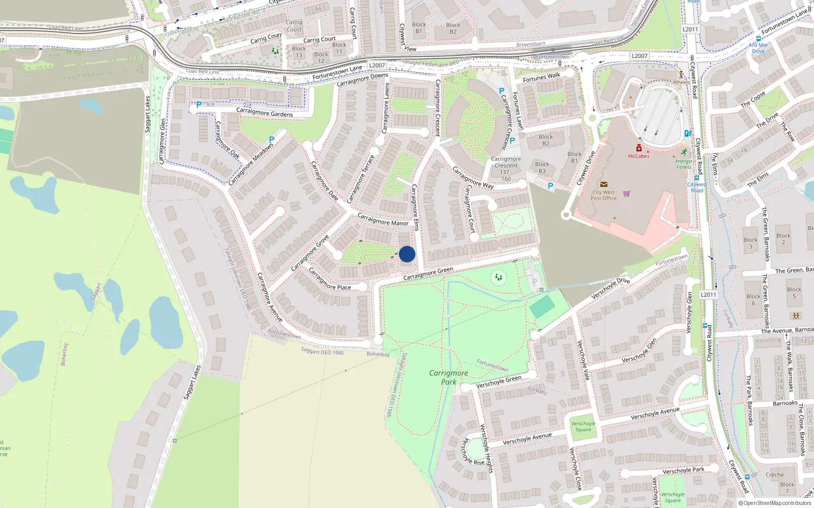 Overhead map showing the location of 20 Carrigmore Elms, Co. Dublin
