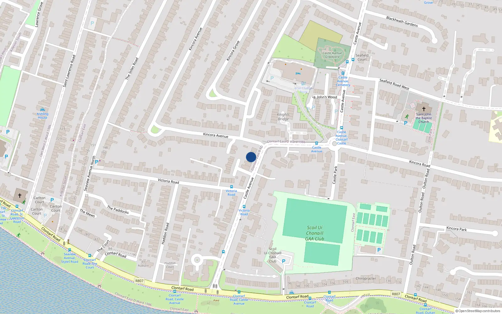 Overhead map showing the location of 20 Castle Avenue, Dublin 3