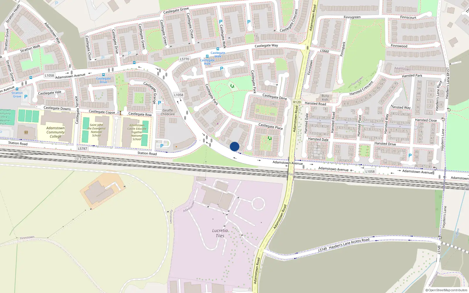 Overhead map showing the location of 20 Castlegate Heath, Lucan