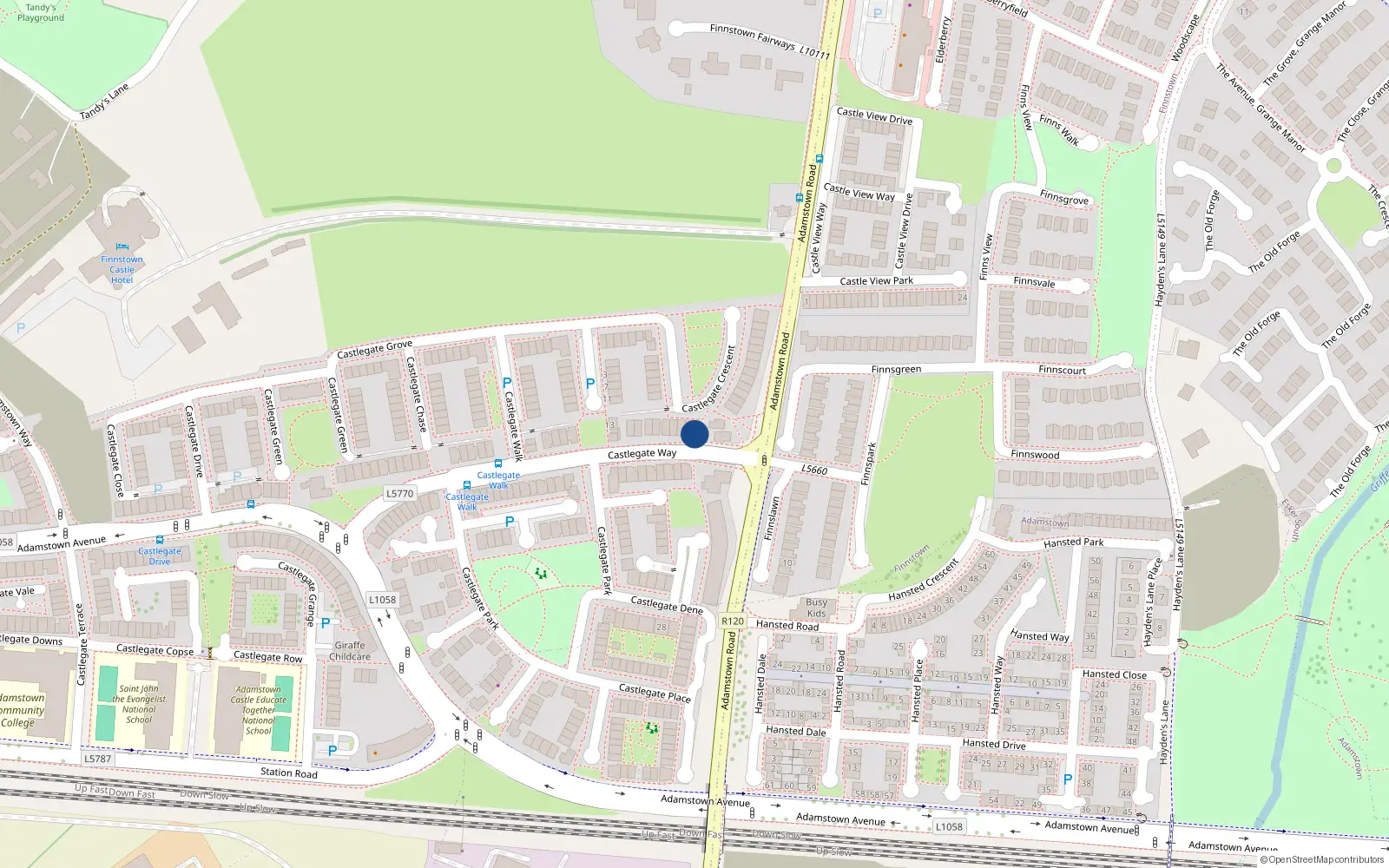 Overhead map showing the location of 20 Castlegate Way, Lucan