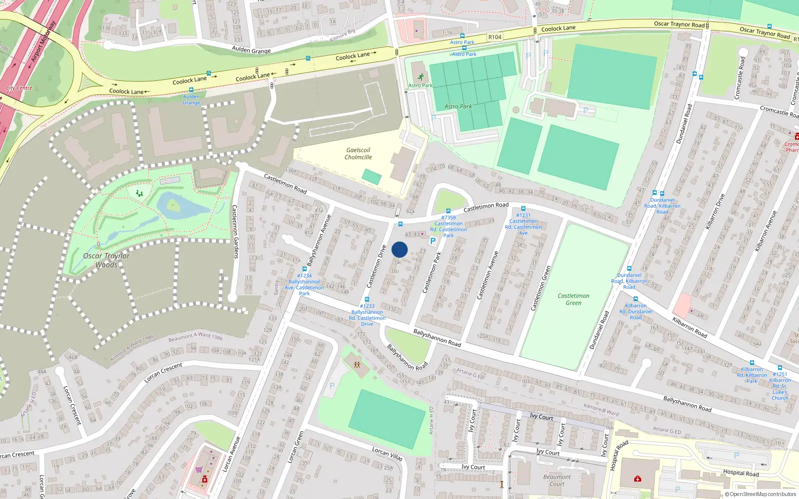 Overhead map showing the location of 20 Castletimon Drive, Kilmore West, Dublin 17